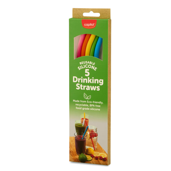 5 Reusable Silicone Drinking Straws (12 Units)