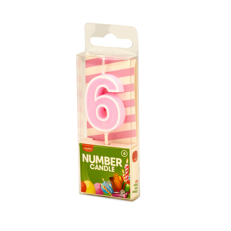 Number 6 Candle Pink  (12 Units)