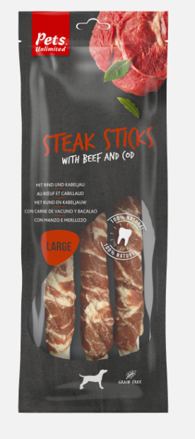 Rosewood Steak Sticks with Beef and Cod 100g - Large (8 Units)