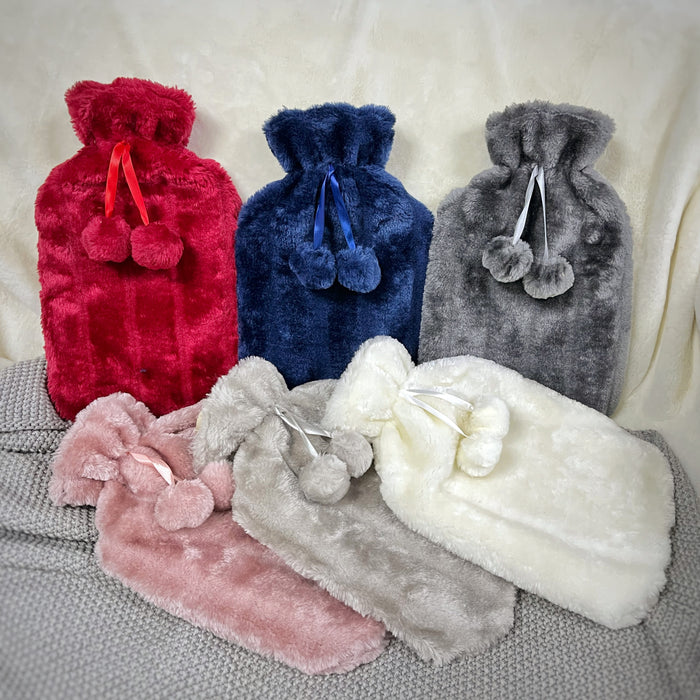 2 ltr Hot Water Bottle with Faux Fur Cover (12 Units)