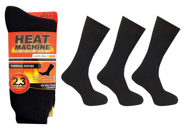 Heat Machine Men's Thermal Black Socks (12 Pairs)