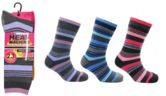 Ladies Thermal Stripe Sock (12 Pairs)
